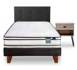 Cama europea Innova 1.5 plazas box + respaldo Royal negro + 1 velador Rock