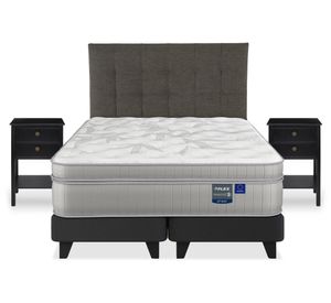 Cama europea Paradise 2 plazas base dividida + respaldo Design grafito + 2 veladores Rover