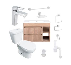 Mueble vanitorio Paris 70 cm lenga + cubierta + WC Theos + accesorios