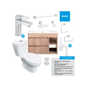 Mueble vanitorio Paris 70 cm lenga + cubierta + WC Theos + accesorios