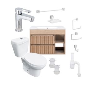 Mueble vanitorio Paris 70 cm lenga + cubierta + WC Theos + accesorios