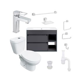 Mueble vanitorio Paris 70 cm dark grey + cubierta + WC Theos + accesorios