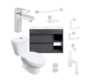 Mueble vanitorio Paris 70 cm dark grey + cubierta + WC Theos + accesorios