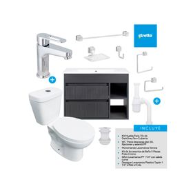 Mueble vanitorio Paris 70 cm dark grey tex + cubierta + WC Theos + accesorios