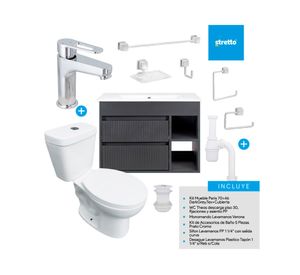 Mueble vanitorio Paris 70 cm dark grey tex + cubierta + WC Theos + accesorios