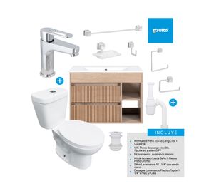 Mueble vanitorio Paris 70 cm lenga + cubierta + WC Theos + accesorios
