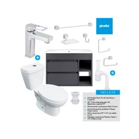 Mueble vanitorio Paris 70 cm dark grey + cubierta + WC Theos + accesorios