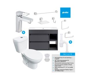 Mueble vanitorio Paris 70 cm dark grey + cubierta + WC Theos + accesorios