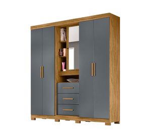 Clóset 4 puertas + tocador Milán gris/café 212x195x47 cm