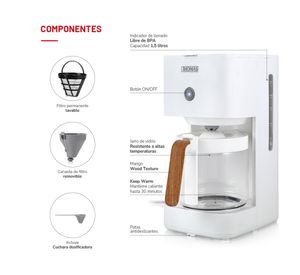 Cafetera de filtro TH-134B blanco 1.5 lt