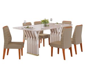 Juego de comedor 6 personas rectangular Yara blanco nieve