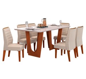 Juego de comedor 6 personas rectangular Nala blanco nieve