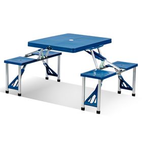 Mesa camping plegable azul 67x134x84.5 cm