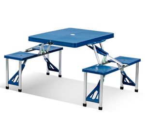 Mesa camping plegable azul 67x134x84.5 cm