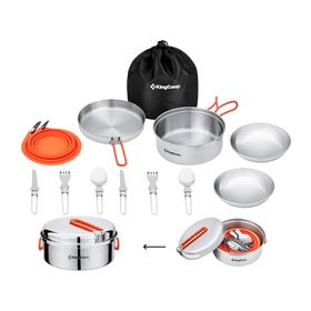 Set accesorios cocina camping inox 2 personas