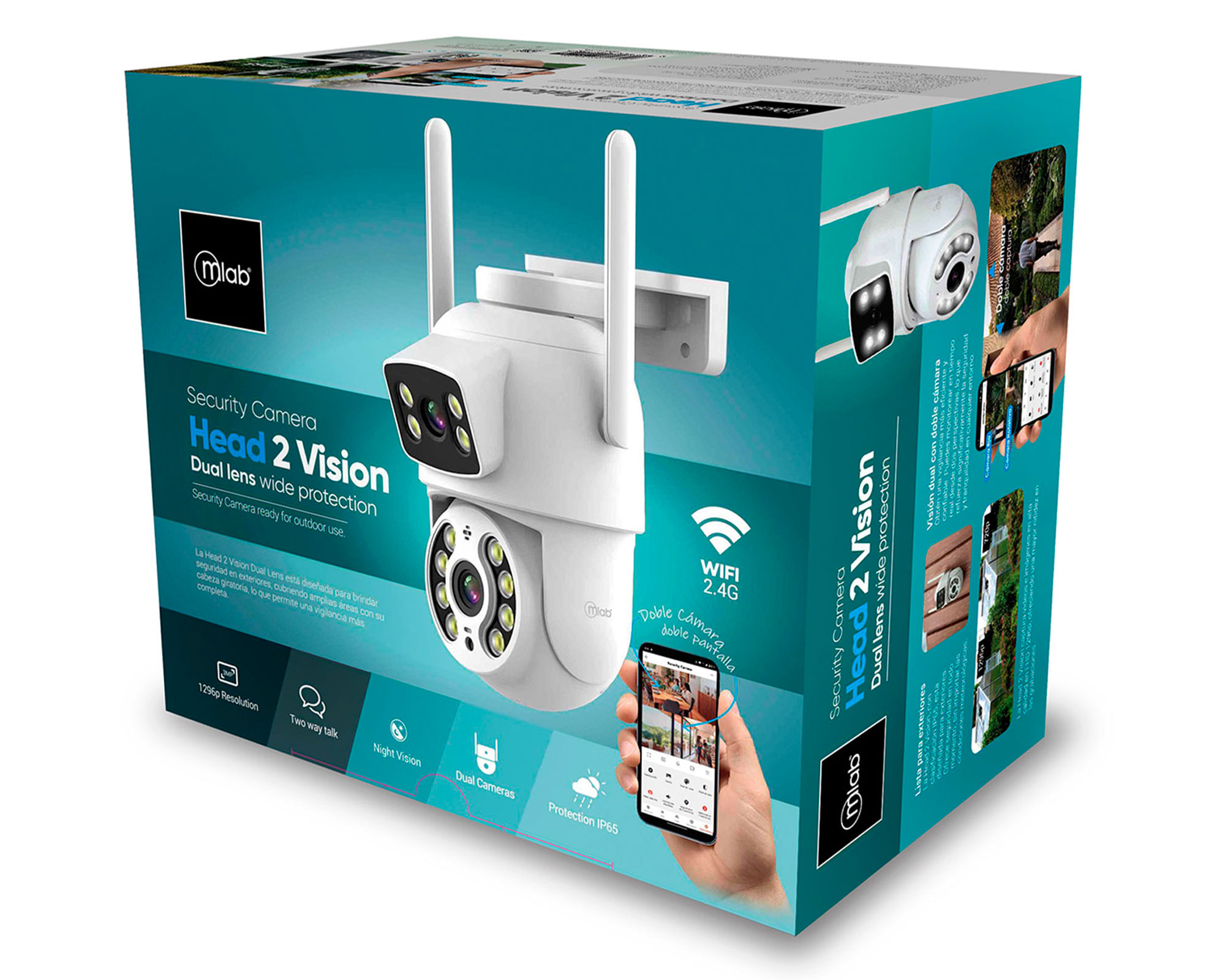 Cámara de seguridad PTZ Head 2 Vision doble lente Wifi band 9419