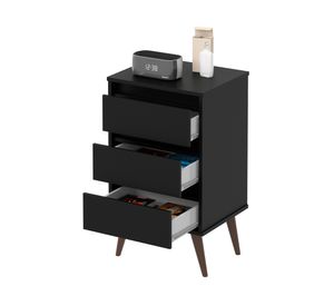 Velador Wood negro 3 cajones