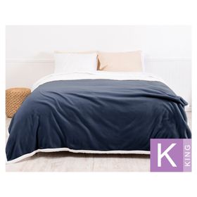 Frazadas Polar sherpa lisa azul oscuro king 1 un.