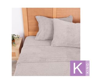 Juego de sábanas king sherpa lisa gris