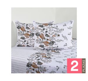 Juego sábanas 2 plazas 200 Hilos Foliage blanco