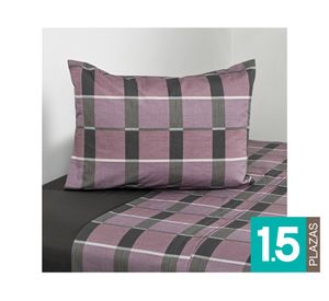 Juego sábanas 1.5 plazas 200 Hilos Check rosado