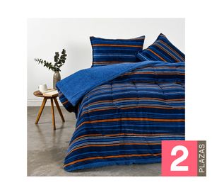 Plumón coral sherpa Trazos azul 2 plazas