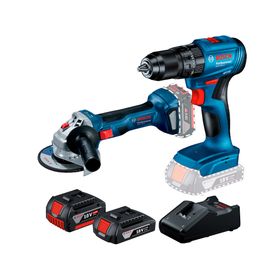 Taladro percutor GSB 185-LI + esmeril angular GWS 180-LI + 2 baterías Ion de litio 18V 2.0/4.0 Ah + cargador
