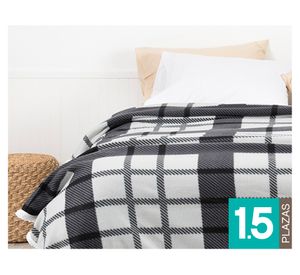 Frazada polar sherpa Tartán negro 1.5 plazas
