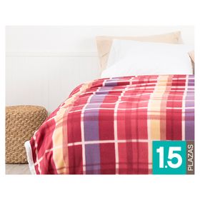 Frazada polar sherpa Tartán burdeo 1.5 plazas