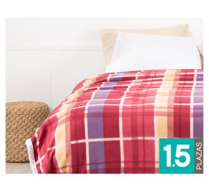Frazada polar sherpa Tartán burdeo 1.5 plazas
