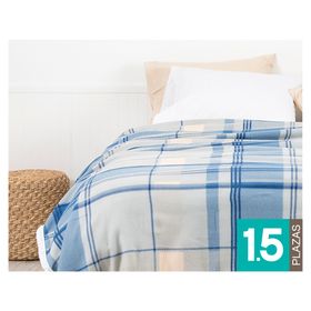 Frazada polar sherpa Tartán azul 1.5 plazas