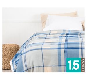 Frazada polar sherpa Tartán azul 1.5 plazas