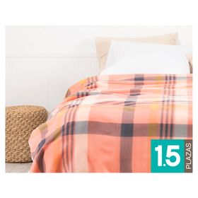 Frazada polar sherpa Tartán coral 1.5 plazas