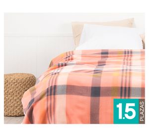 Frazada polar sherpa Tartán coral 1.5 plazas