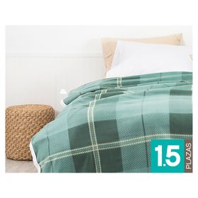 Frazada polar sherpa Tartán verde 1.5 plazas
