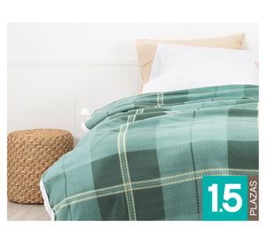 Frazada polar sherpa Tartán verde 1.5 plazas