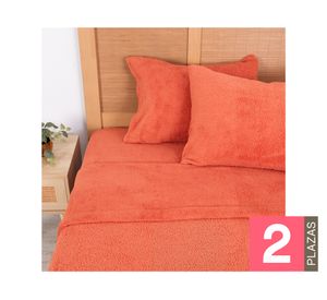 Juego sábanas 2 plazas sherpa lisa terracota