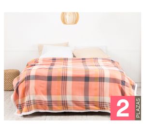 Frazada polar sherpa Tartán coral 2 plazas