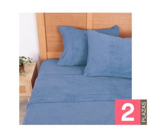 Juego sábanas 2 plazas sherpa lisa azul