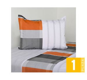 Juego sábanas 1 plaza 144 Hilos Franjas Terra gris/naranjo