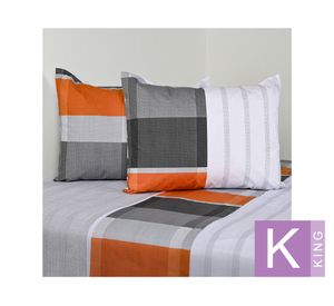 Juego sábanas king 144 Hilos Franjas Terra gris/naranjo