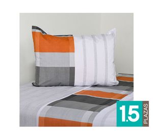 Juego sábanas 1.5 plazas 144 Hilos Franjas Terra gris/naranjo
