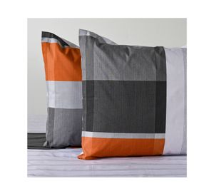 Juego sábanas king 144 Hilos Franjas Terra gris/naranjo