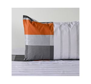 Juego sábanas 1.5 plazas 144 Hilos Franjas Terra gris/naranjo