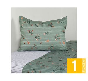 Juego sábanas 1 plaza 144 Hilos Sarah Aqua verde