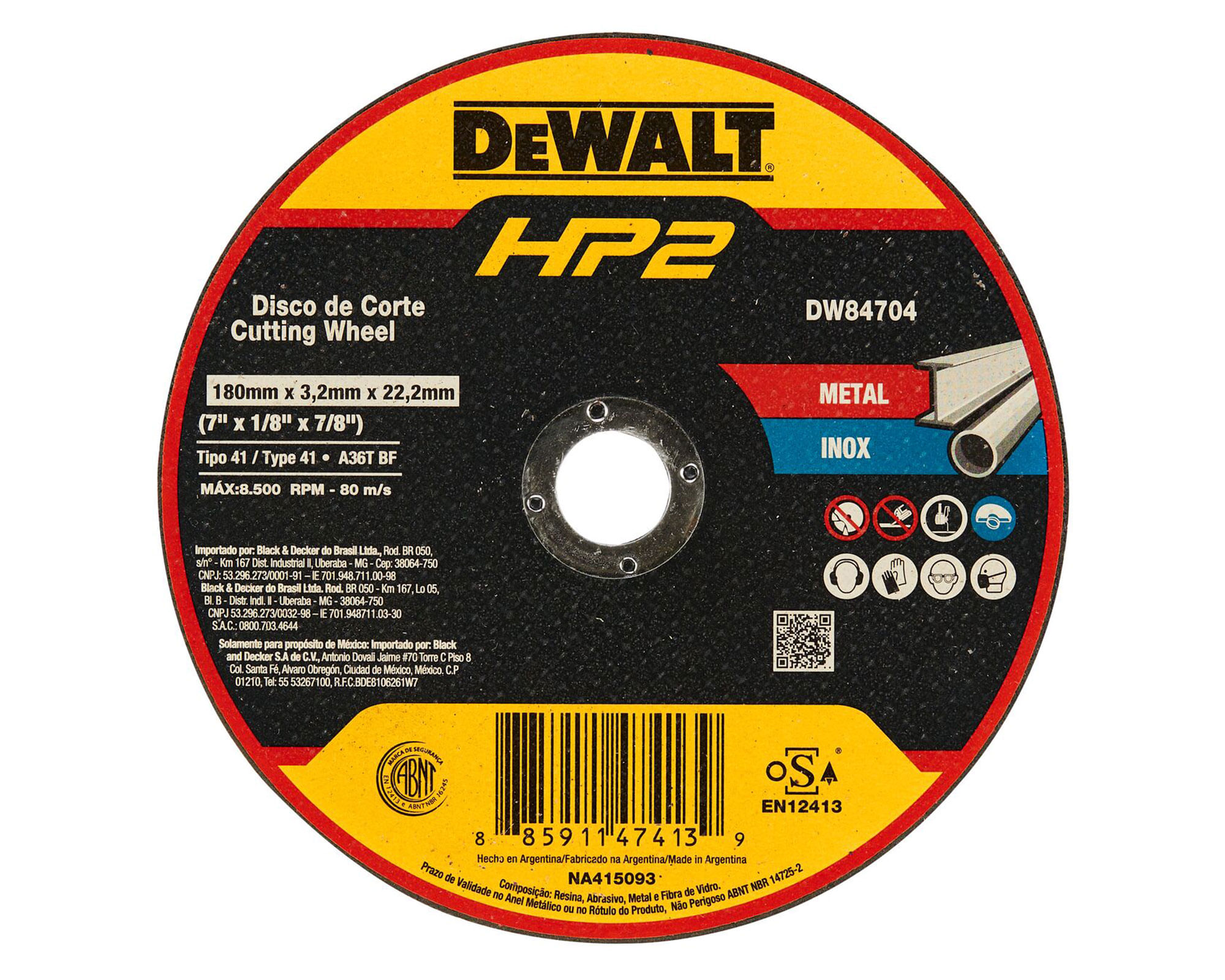 Disco corte 7x1/8x7/8'' Inox/metal plano DW84704