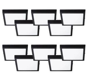 Panel LED sobreponer 24W luz fría cuadrado negro 10 unidades