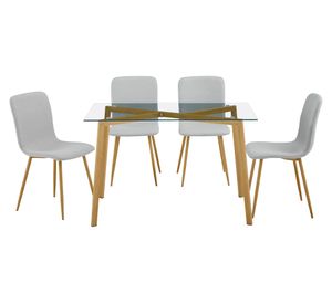 Comedor Nolan 4 sillas gris claro/vidrio 76x120x70 cm