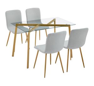 Comedor Nolan 4 sillas gris claro/vidrio 76x120x70 cm