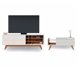 Rack TV 75" + mesa centro Noronha blanco/café